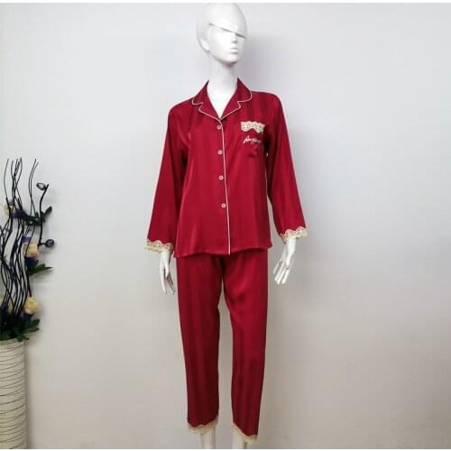 Lapel Striped Lace Lady Pajamas Sets 2PCS Sexy Rayon Pyjamas Sleep Suit Sleepwear Nightwear Summer Loungewear Home Clothes