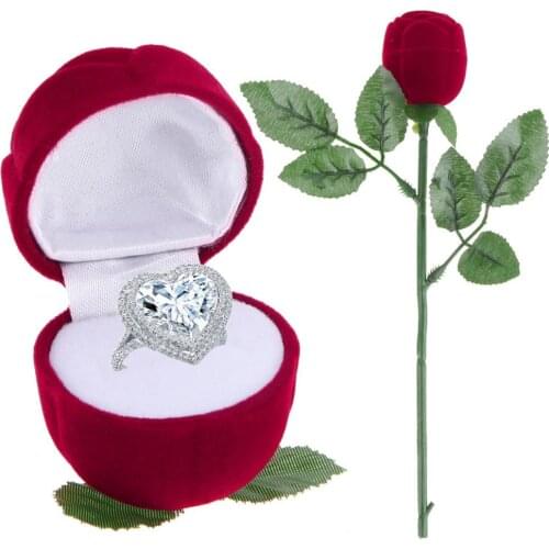1pc Earring Ring Display Box Romantic Engagement Wedding Rose Jewelry Case with Stem New