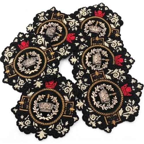2 Pcs Embroidery Metal Patch Patches Flower Crown Applique Badges Sew on DIY Supplies For Clothing