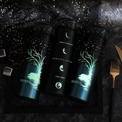 500ml Portable Luminous Thermos Bottle 304 Stainless Steel Water Bottle Vacuum Flasks Insulated Cup Elk Stars Pattern