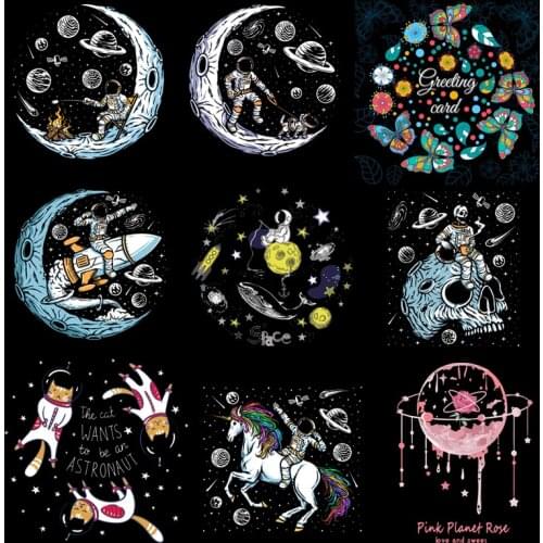 Astronaut/Letter Iron On Transfer Patch Planet Badge Stickers Iron On Transfers For Shirt Clothing Applique Vinyl Heat Transfer