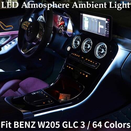 Car Interior 3/64 Colors LED Ambient Light For W205 BENZ C GLC Class C260 GLC C180 Class Atmosphere Lamp Advanced Light Cover