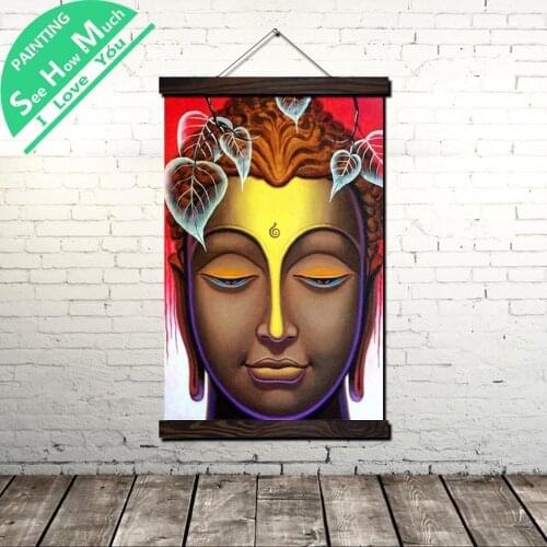 Bodhi Leaf Buddha Scroll Painting Canvas Vintage Poster and Prints Wall Art Pictures Living Room Bedroom Farmhouse Decoration