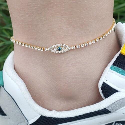 Blue Crystal Evil Eye Anklets For Women Girl Summer Beach Crystal Barefoot Tennis Womens Chain Anklet Chain Jewelry Gfit