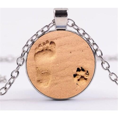Footprint Paw Print Photo Cabochon Glass Chain Necklace,Charm Creative Women Pendants Fashion Jewelry Accessory,Friend Gifts