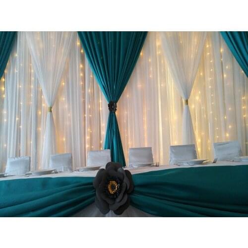Pure White Starlit Backdrop Curtain With Tiffany Blue Swag 10ftx20ft stage decoration banquet party stage curtain Event Decor