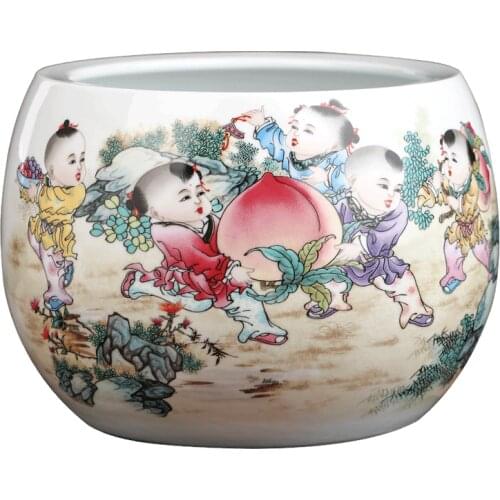 Jingdezhen Ornaments Ceramic Kids Pattern Living Room Household Study Porch Flowerpot Fishbowl Wedding Crafts