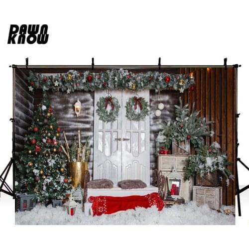 DAWNKNOW Merry Christmas Tree Photo Background Fotografia White Door Photography Backdrop Photocall Children Photo Studio G932