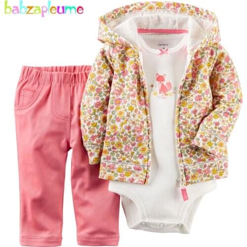 3PCS/0-24M/spring autumn baby boys girls clothes newborn tracksuit jacket+rompers+pants cotton sport suit infant clothing BC1296