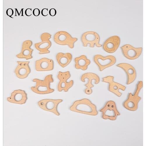 DIY 5Pcs Various Animal Beech Wood Products Baby Molar Toys Tools Custom Craft Hanging Tag Decoration Accessories Wholesale