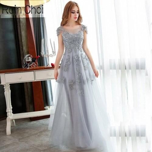 Appliques Prom Dresses 2020 Silver Gray Formal Party Gowns Long Evening Dress