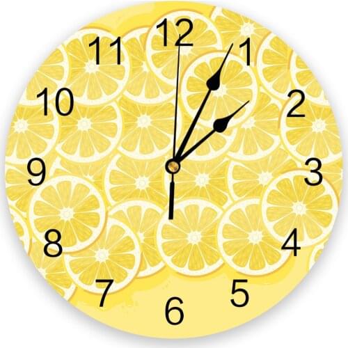 Fruit Lemon Slice Yellow Silent Decorative Wall Clock Digital Clock Operated Round Home Office School Clocks