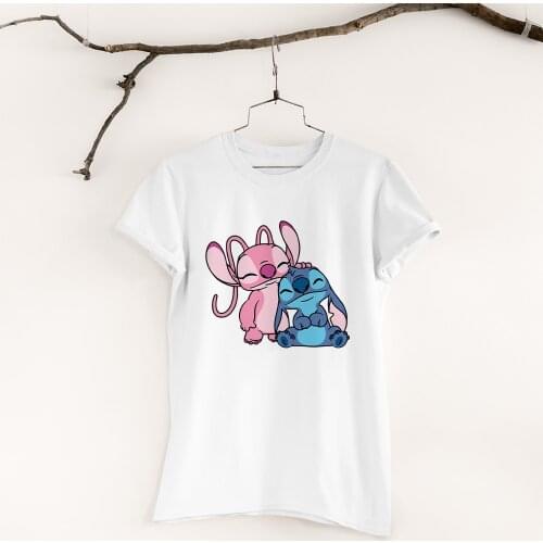 New T-Shirt Female Summer Outdoor Black White Tees Disney Lilo & Stitch Cartoon Tshirts Kawaii Dropship Harajuku Comfortable