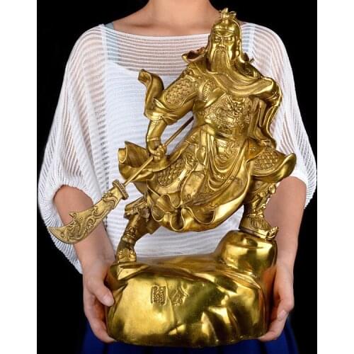 GOOD -HOME SHOP hall lobby Shop efficacious Talisman Money Drawing god of wealth GOLD Guan gong Guandi brass art sculpture 45CM