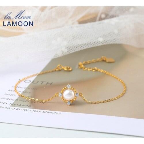 LAMOON Natural Bead Freshwater Pearl 925 Silver Bracelet For Women Chain Charm 14K Gold Plated Korean Fine Jewelry S925 LMHI014