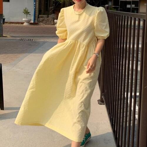 Summer Dress Women Dresses Bohemian Long Dress Puff-Sleeve Oversize Dots Cotton Blend Ladies Maxi Summer Dress French Women