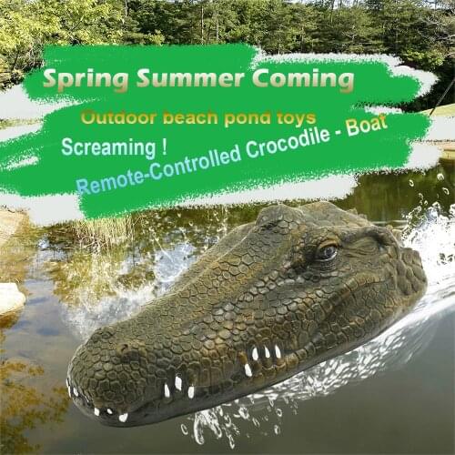 Spring Summer Shocked 2.4Ghz Remote Control Crocodile Boat 4WD 20Mins Halloween RC Prank Toy Apply in Pool Pond Garden Outdoor