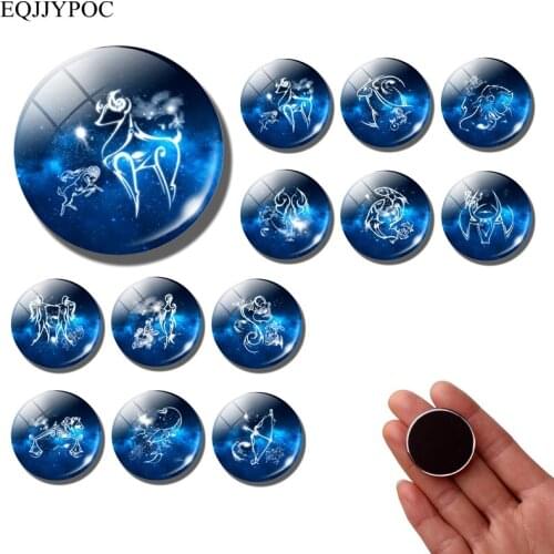 Constellation fridge magnet Zodiac 30MM Blue Glass refrigerator magnets Leo Pisces Scorpio Aries Libra fridge sticker Home Decor