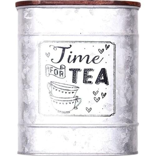 Retro Metal Square Candy Storage Box With Wooden Lid Canister Coffee Tea Storage Box (Random Style)