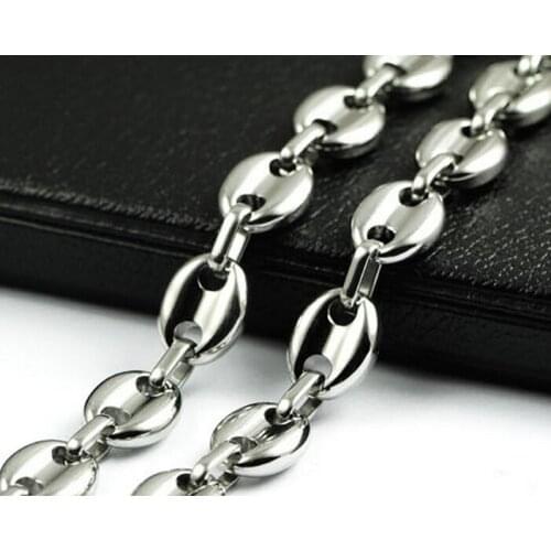 Hot sale Mens Link Chain Stainless Steel Huge 11mm Mens Coffee Bean Chain Necklace Bracelet Mens Womens Necklace 8-40