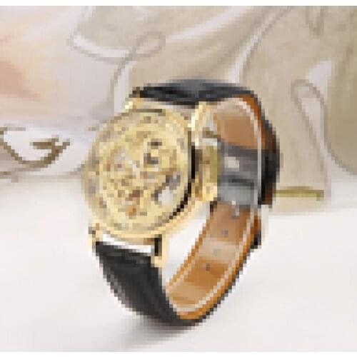 40%HOT Men Fashion Luxury Hollow Skeleton Round Dial Faux Leather Strap Wrist Watch