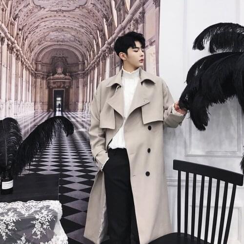 England Style Mens Overcoat Windbreaker Coat Loose Casual Male Trench Coats Black Khaki XS-2XL Outwear Double Breasted D74