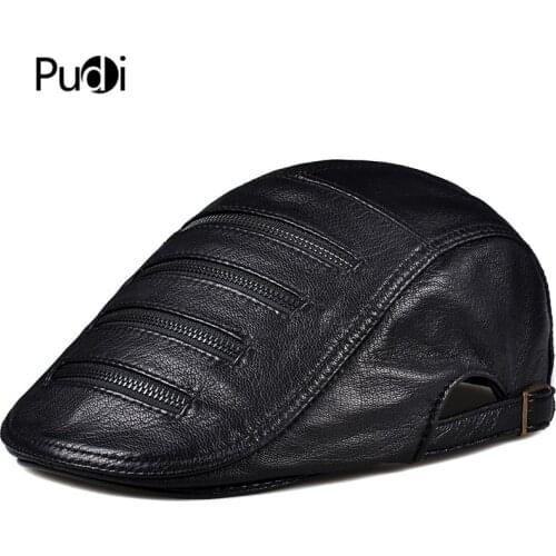 Pudi Man Genuine Leather Beret Cap Hat 2019 Brand New Boy Male Black Brown Color Caps Hats HL820