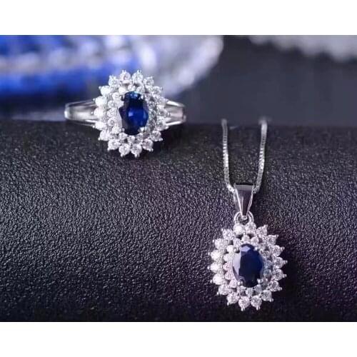 Classic Style Natural Sapphire Set, 925 Silver, Simple Dark Blue, 1 Carat Gem, Chinese Mining Area Sapphire