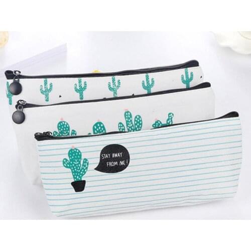 Back To School Students Party gift Canvas Cactus Pencil Pen Cartoon Bag Storage Zipper Pouch Purse for school Christmas Favors