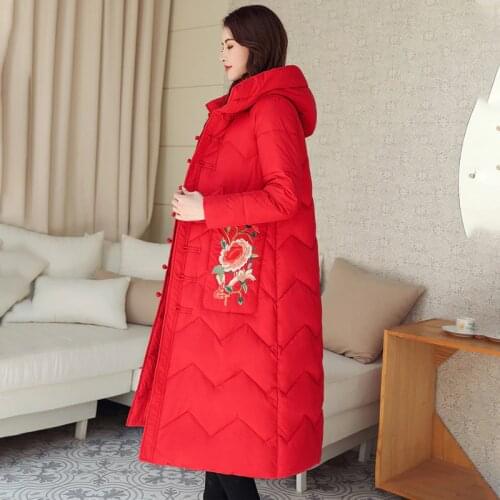 2019 High Quality Winter Jacket Women Warm Thicken Chinese Style Retro Ladies Outwear Coat Female Hooded Long Parka