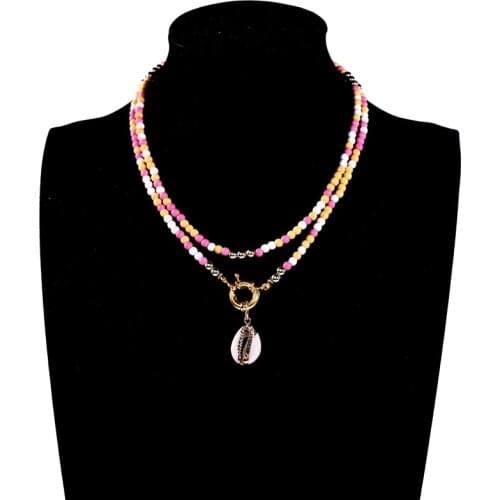 Natural shell pendant necklace for Women Fashion Long Color Beads Chain Bohemian Double Layer Statement Femme Choker Jewelry