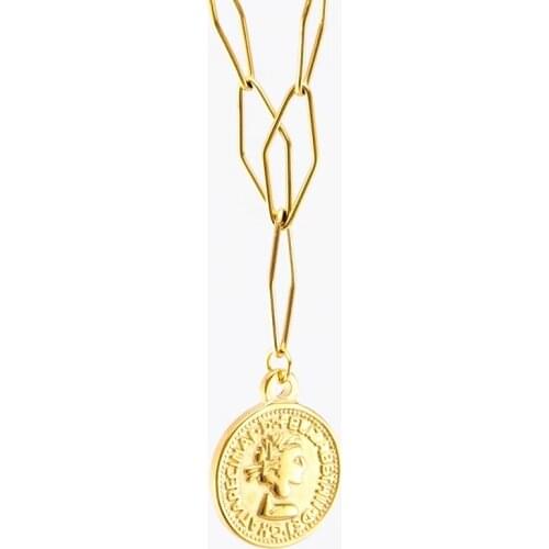 Silver Color/Gold Color Stainless Steel Coin Necklace For Women Metal Medallion Pendant Necklace Choker Boho Jewelry Collier