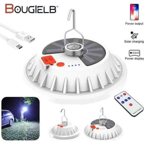 Portable Rechargeable LED Bulb Solar Lamp Remote Control Super Bright Outdoor Camping Lantern Emergency Night Hook Power Bank