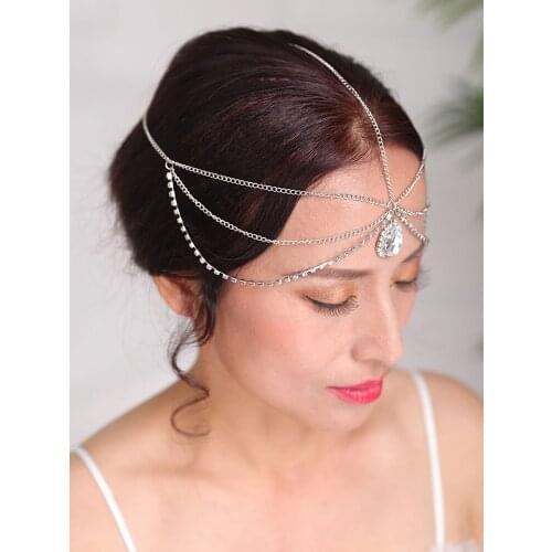 Vintage Silver Gold Head chain Rhinestone Headpieces Chic Forehead Headband Wedding Hair Jewelry Luxury Bridal Accessories