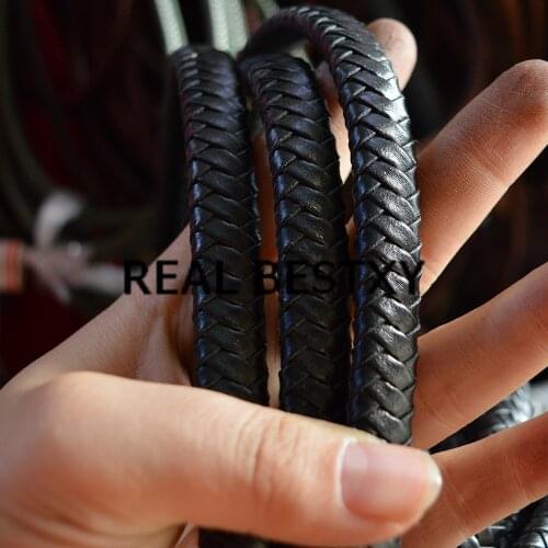 REAL BESTXY 5m/lot 12*6.5mm black flat leather braided cords braided leather straps for jewelry findings DIY leather cords hot