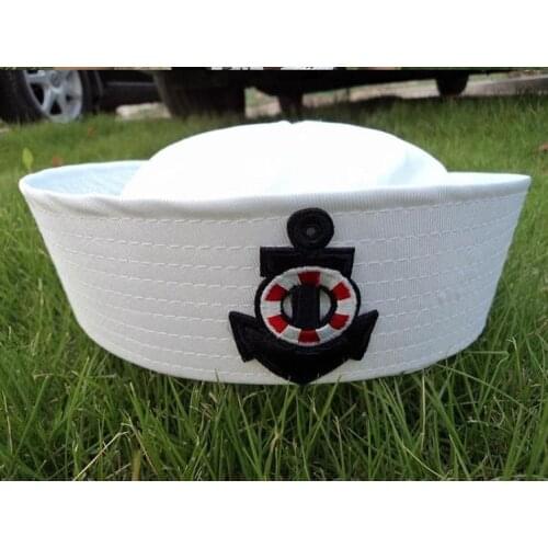 White Embroidery Children Captain hats Ship Sailor Navy Cap Kids Boy Girl Performances Military Cap