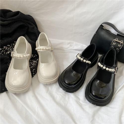 Fashion Japanese Lolita Single Shoes Female Pearl Fairy Mary Jane Womens Shoes Retro British Style Student Small Leather Shoes