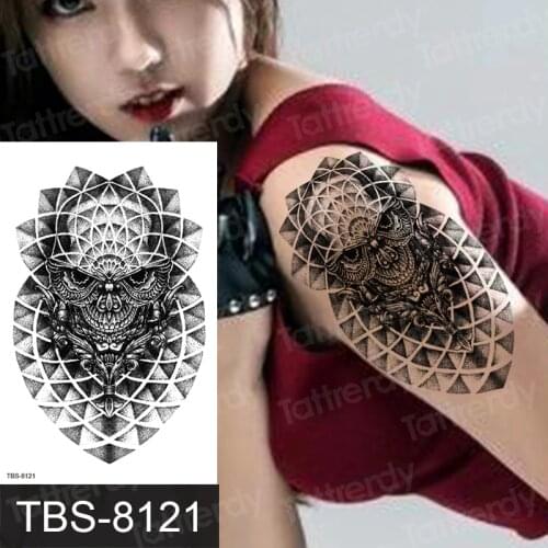 Temporary tattoo animal owl wolf tiger head tattoo sleeves arm shoulder body art stickers black henna lace pattern waterproof