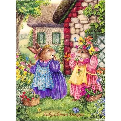 Needlework for embroidery DIY French DMC High Quality - Counted Cross Stitch Kits 14 ct Oil painting - Rabbit Picking Flowers
