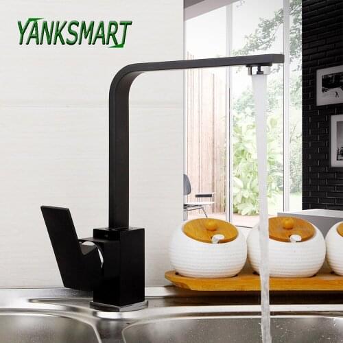 YANKSMART Matte Black Kitchen Faucet Brass Kitchen Sink Water Faucet 360 Rotate Swivel Single Handle Deck Mounted Mixer Tap