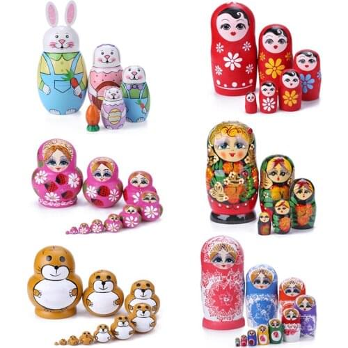 1 Set Nesting Dolls Color Painted Russian Matryoshka Doll Handmade Crafts Kids Early Learning Education Toy