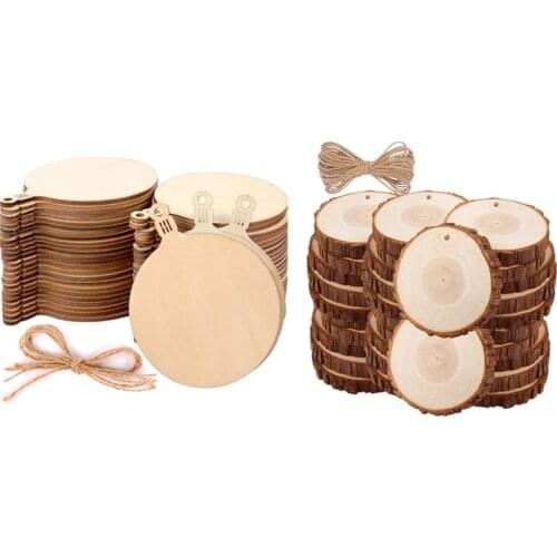 100Pcs DIY Wooden Christmas Balls Craft Decoration Hanging Tag & 30Pcs Unfinished Wood Slices with Bark