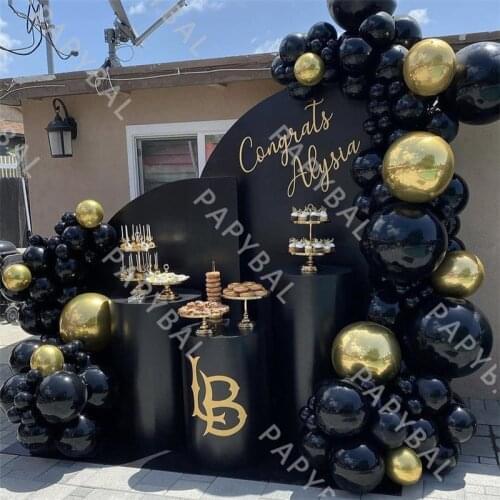 106Pcs Black Balloon Arch Garland Kit Chrome Gold Latex Set For Wedding Party Birthday Decor Globos Anniversary Backdrop Ballon