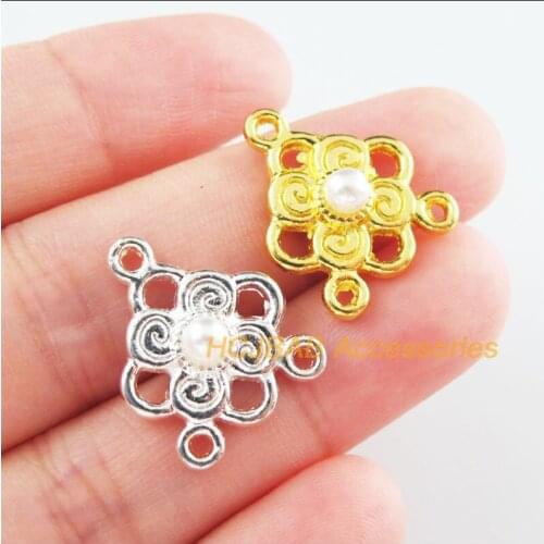 15Pcs Gold Silver Plated Flower White Acrylic Beads Charms Connectors 17x20mm