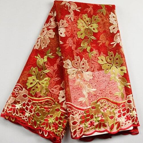 2.5 yard Hot selling african lace fabric 2021 high quality best Sequins nigerian lace fabrics fo Red Embroidery Swiss voile lace