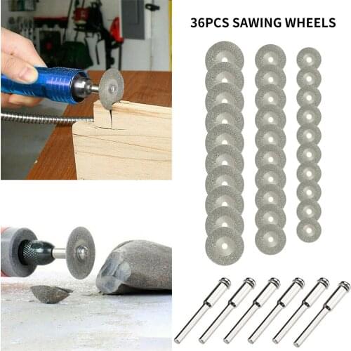 36PCS Diamond Cutting Wheel Sawing Bladinges Cut-off Discs Set for Dremel Rotary Tool 25mm/20mm/16mm Saw Blades 0.12in Mandrel