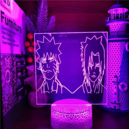 3d Acrylic LED Night Light Uchiha Sasuke Uzumaki Naruto Figure Anime LED Night Light Kids Bedroom Cool LED Desk Lamp Manga Gift