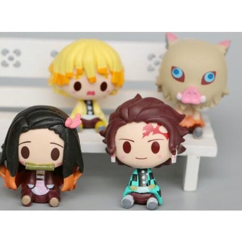 4pcs/set Demon Slayer Figure Toys Q Version Sitting Kimetsu no Yaiba Nezuko Tanjirou Zenitsu Dolls 4.5cm