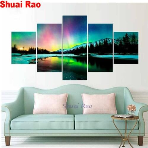 5 pcs DIY diamond embroidery"lake Snow colorful scene"Full drill square diamond painting mosaic hand diy puzzle diamond art