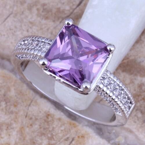 Glaring Purple Cubic Zirconia White CZ Silver Plated Stamped Ring Size 6 / 7 / 8 / 9 R0125